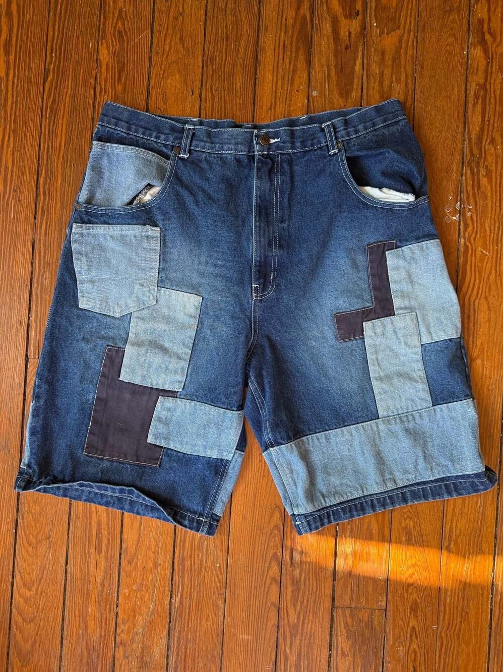 Greystone Xtreme Fashion Vintage 90s Baggy Patchwork Denim Jean Shorts